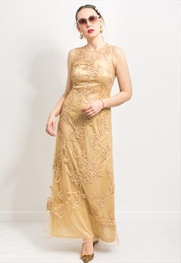 Vintage golden maxi dress boho tulle wedding gown