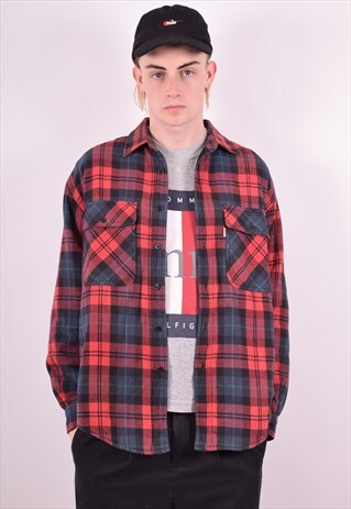 LEVI'S MENS VINTAGE FLANNEL SHIRT LARGE RED CHECK 90'S