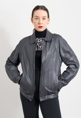 Vintage 80's leather bomber jacket in gray