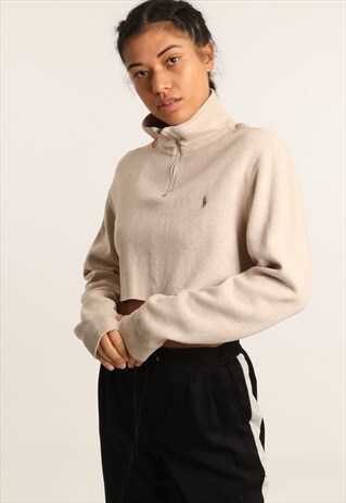 RALPH LAUREN EMBROIDERED CROPPED 1/4 ZIP SWEATSHIRT