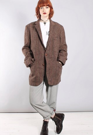 VINTAGE 80S HARRIS TWEED BOYFRIEND FIT BLAZER JACKET