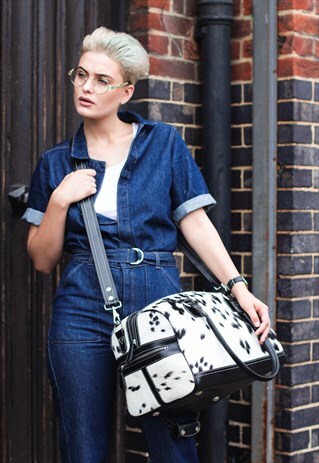 PATTERNED COWHIDE CARRY ALL TRAVEL BAG