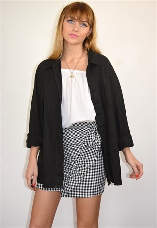 VINTAGE BLACK DENIM FRENCH CHORE SHIRT JACKET