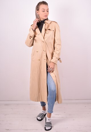 BURBERRY WOMENS VINTAGE TRENCH COAT LARGE BEIGE 90'S