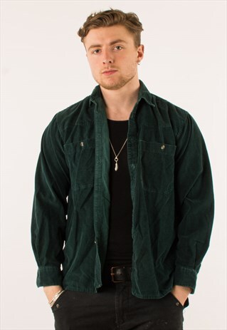 VINTAGE 90S GREY GREEN CORDUROY SHIRT MEDIUM