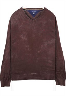 Vintage 90's Tommy Hilfiger Sweatshirt Knitted V Neck Brown
