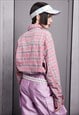 CHECK SHIRT LONG SLEEVE RETRO BLOUSE PLAID PATCH TOP IN PINK