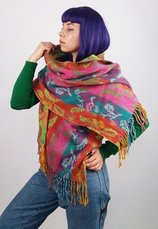 VINTAGE 90'S COLOURFUL PRINT WINTER SCARF SHAWL