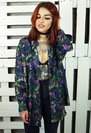 VINTAGE FLORAL PRINT LONG SLEEVED SILK SHIRT