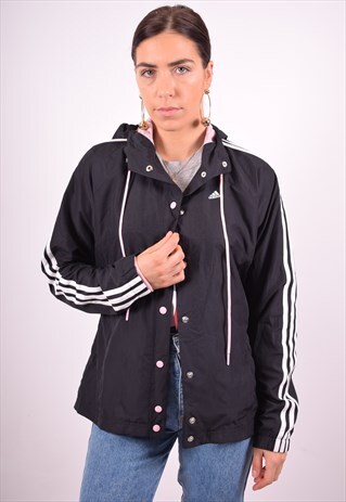 ADIDAS WOMENS VINTAGE JACKET XL BLACK 90'S