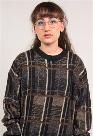 VINTAGE 90'S CHECKED KNIT JUMPER