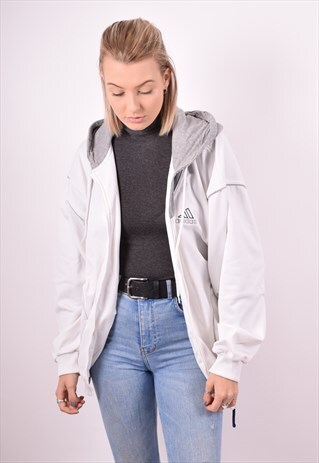 ADIDAS WOMENS VINTAGE HOODIE JACKET LARGE WHITE 90S