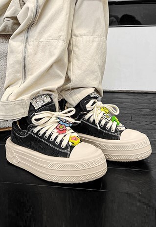 CHUNKY SOLE CANVAS SHOES RETRO SPORT SNEAKERS EMOJI TRAINERS
