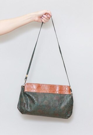 VINTAGE 1980'S GREEN MOSAIC LEATHER SHOULDER BAG