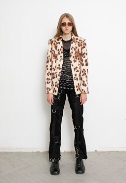 Vintage Gianni Versace Blazer Beige Leopard Animal Motive 