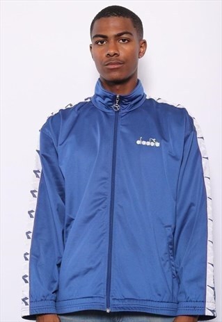 VINTAGE DIADORA TAPE LOGO TRACK JACKET BLUE