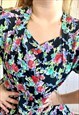 VINTAGE BLACK FLORAL PRINTED 90'S MINI DRESS