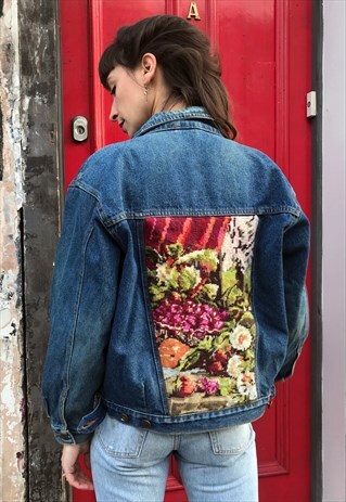 FRANKIE. DENIM JACKET REWORKED WITH VINTAGE TAPESTRY