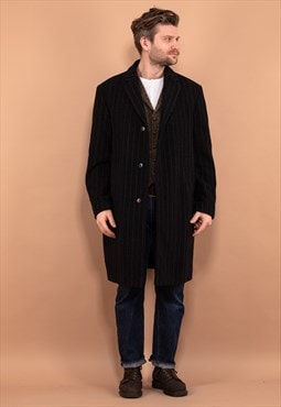 Vintage 90's Men Striped Wool Blend Coat in Gray