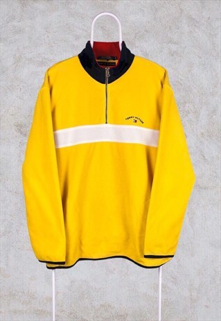 VINTAGE TOMMY HILFIGER YELLOW FLEECE 1/4 ZIP SWEATSHIRT XL