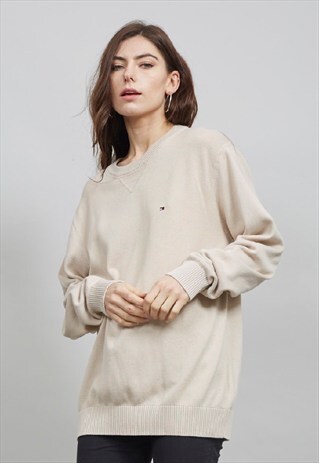 VINTAGE 90'S TOMMY HILFIGER OVERSIZED BEIGE KNITTED SWEATER