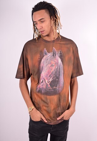MENS VINTAGE T-SHIRT TOP XXL BROWN 90'S