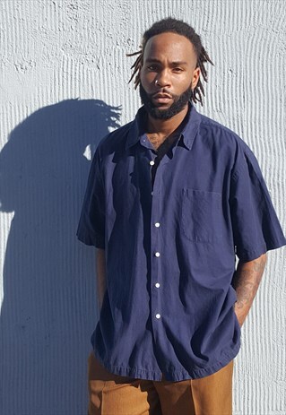 90S MINIMALIST LUXURY BLUE CAMP SHIRT XXL