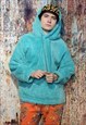 FLEECE HOODIE LOOSE FIT FLUFFY PULLOVER HOODED JUMPER TEAL