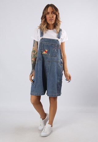 DENIM DUNGAREE SHORTS POOH TALL LENGTH VINTAGE UK 16 (5EB)