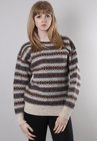 VINTAGE 80S WINTER PATTERNED WOOL JUMPER