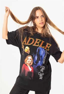 Adele Unisex Printed T-Shirt in Black