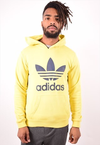 ADIDAS MENS VINTAGE HOODIE JUMPER SMALL YELLOW 90S