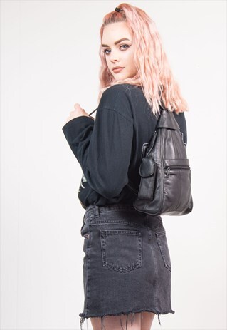 VINTAGE 90'S LEATHER BLACK RUCKSACK BACKPACK
