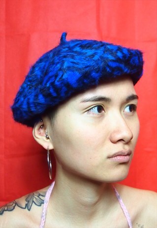 BLUE LEOPARD PRINT WOOL BERET