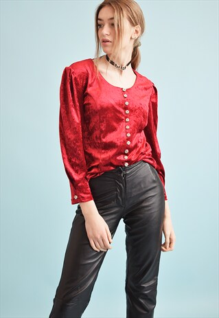 80'S RETRO GRUNGE MAROON VELVET BLOUSE TOP