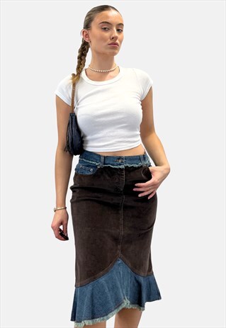 VINTAGE Y2K CORDUROY DENIM MIDI SKIRT