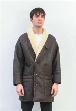 Shearling Vintage Sheepskin Leather Sherpa Fur Coat Jacket S