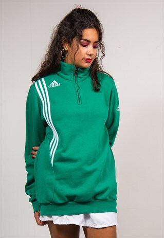 ADIDAS VINTAGE 90'S GREEN QUARTER ZIP SWEATSHIRT JUMPER