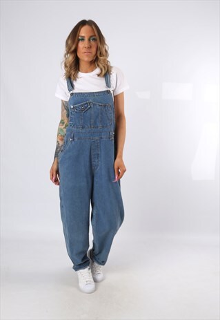 DENIM DUNGAREES WIDE TAPERED LEG UK 14 (P3A)