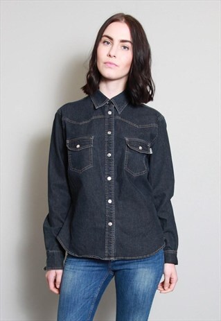 VINTAGE 1990'S DARK WASH STRETCH DENIM ESPRIT SHIRT