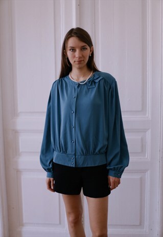 LOVELY ELECTRIC BLUE LONG SLEEVED BUTTONS UP BLOUSE