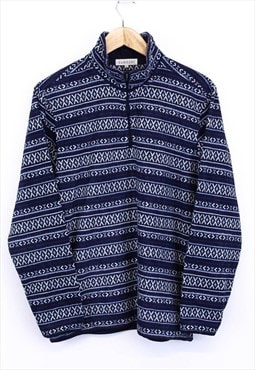 Vintage Aztec Fleece Navy Zip Up With Patterns Collared 90s