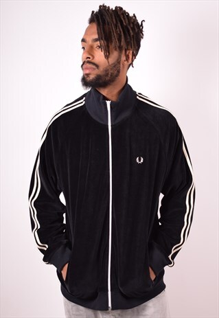 FRED PERRY MENS VINTAGE VELVET TRACKSUIT TOP JACKET XL 90S