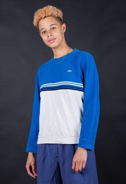 80's Lacoste Blue & White Striped Minimal Sweatshirt - B1087