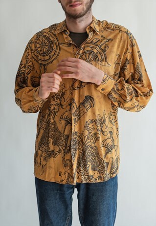 VINTAGE 80S FUNKY PATTERNED SHIRT IN MUSTARD
