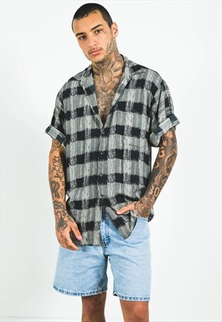 VINTAGE 80S CRAZY PATTERN FESTIVAL SHORT SLEEVE SHIRT /S5073