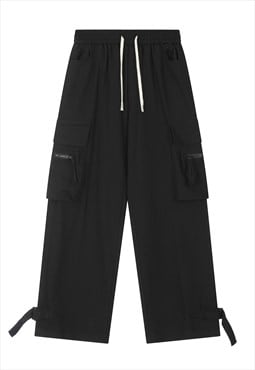 Parachute joggers long lace pants skate trousers in black