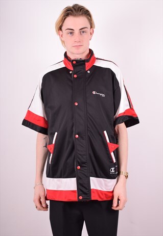 CHAMPION MENS VINTAGE TRACKSUIT TOP JACKET MEDIUM BLACK 90'S