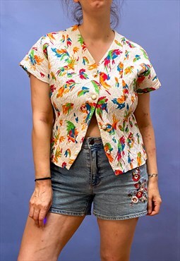 Vintage 80's Bright Pattern Button Up Top - S/M