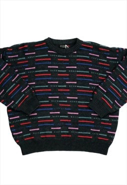 Vintage 3D Knit 90s Patterned Multicoloured Stripe Jumper